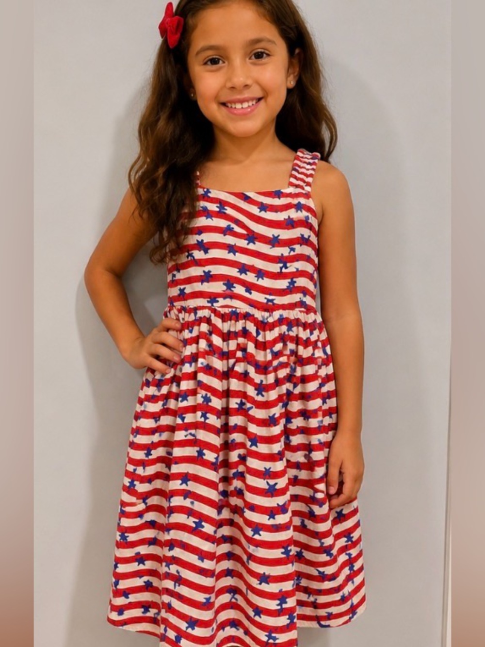 Red and white striped dress with blue stars kids